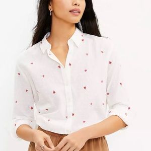 Loft strawberry embroidered shirt